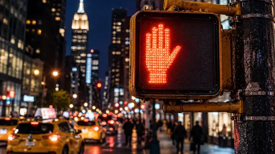Manhattan pedestrian signal at night