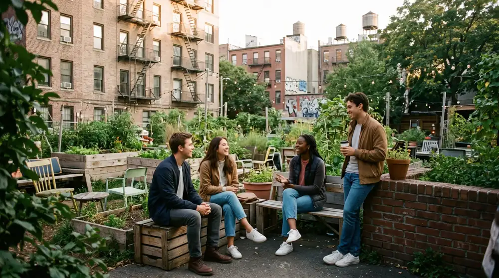 Community garden social gathering in NYC